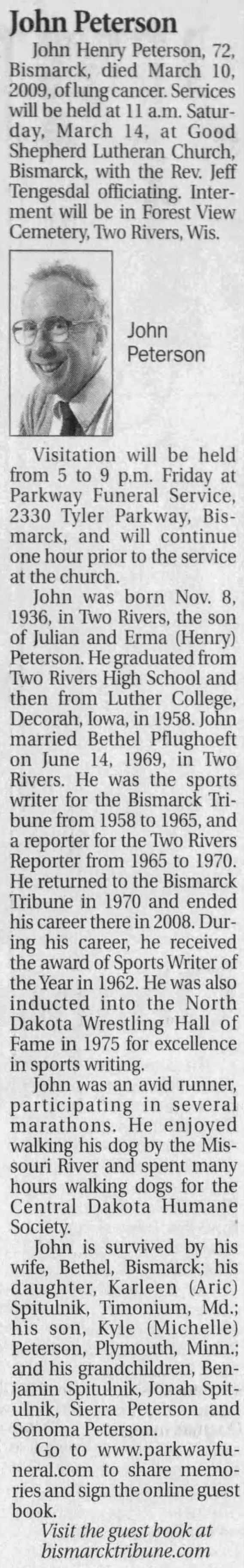 Clipping from The Bismarck Tribune